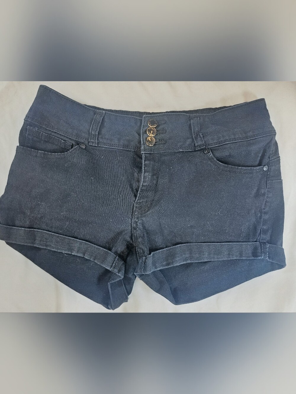 Wax Jeans Juniors Black Three Button & Zip Fly Low Rise Jean Shorts Size Medium
